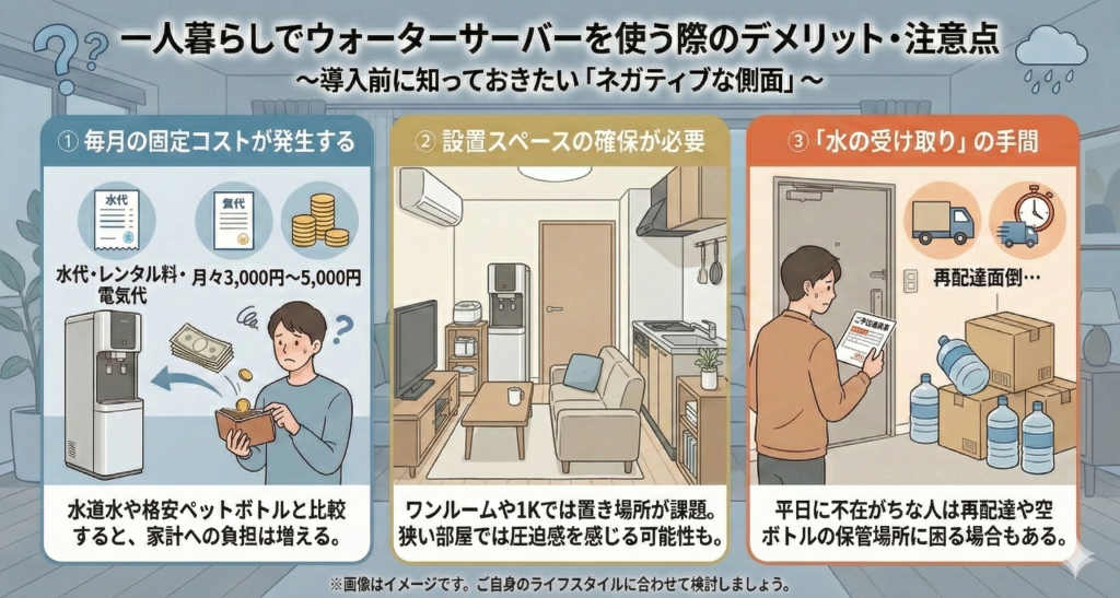 一人暮らしでウォーターサーバーを設置するデメリット