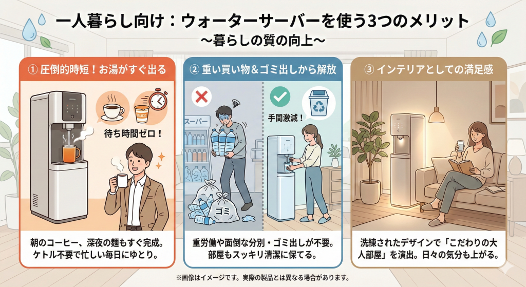 一人暮らし向けのウォーターサーバーを設置するメリット