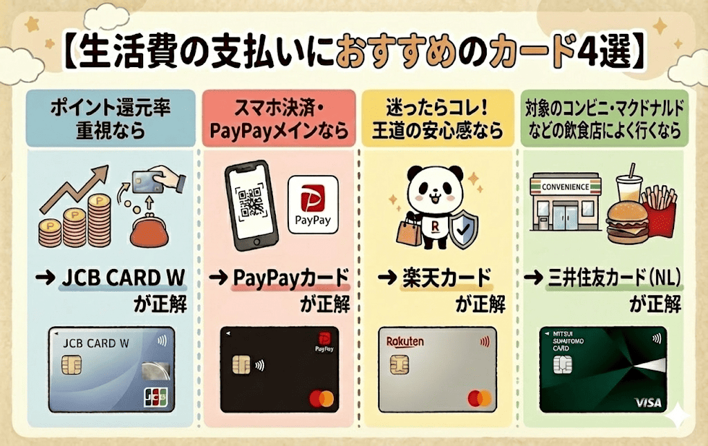 生活費の支払いにおすすめなクレジットカード4選
