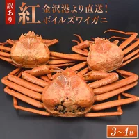 【訳あり】金沢港より直送！ボイル紅ズワイガニ3〜4杯セット【冷蔵配送】カニ かに 蟹 ズワイ 紅ずわい 直送 金沢 ボイル 茹で 金沢 家族 冷蔵